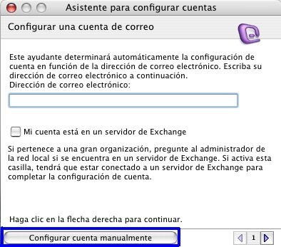 Configurar una cuenta de correo en Entourage (Mac) Ayser Paso 3