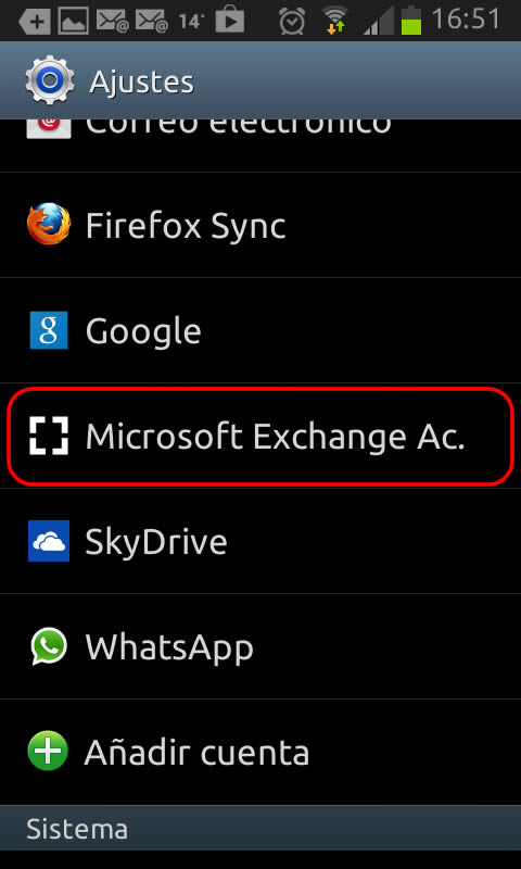 Configuración de una cuenta Exchange 2010 en dispositivos Android - Ayser - Paso 11