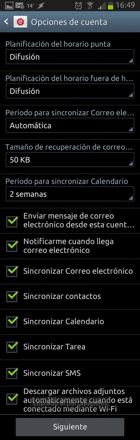 Configuración de una cuenta Exchange 2010 en dispositivos Android - Ayser - Paso 8
